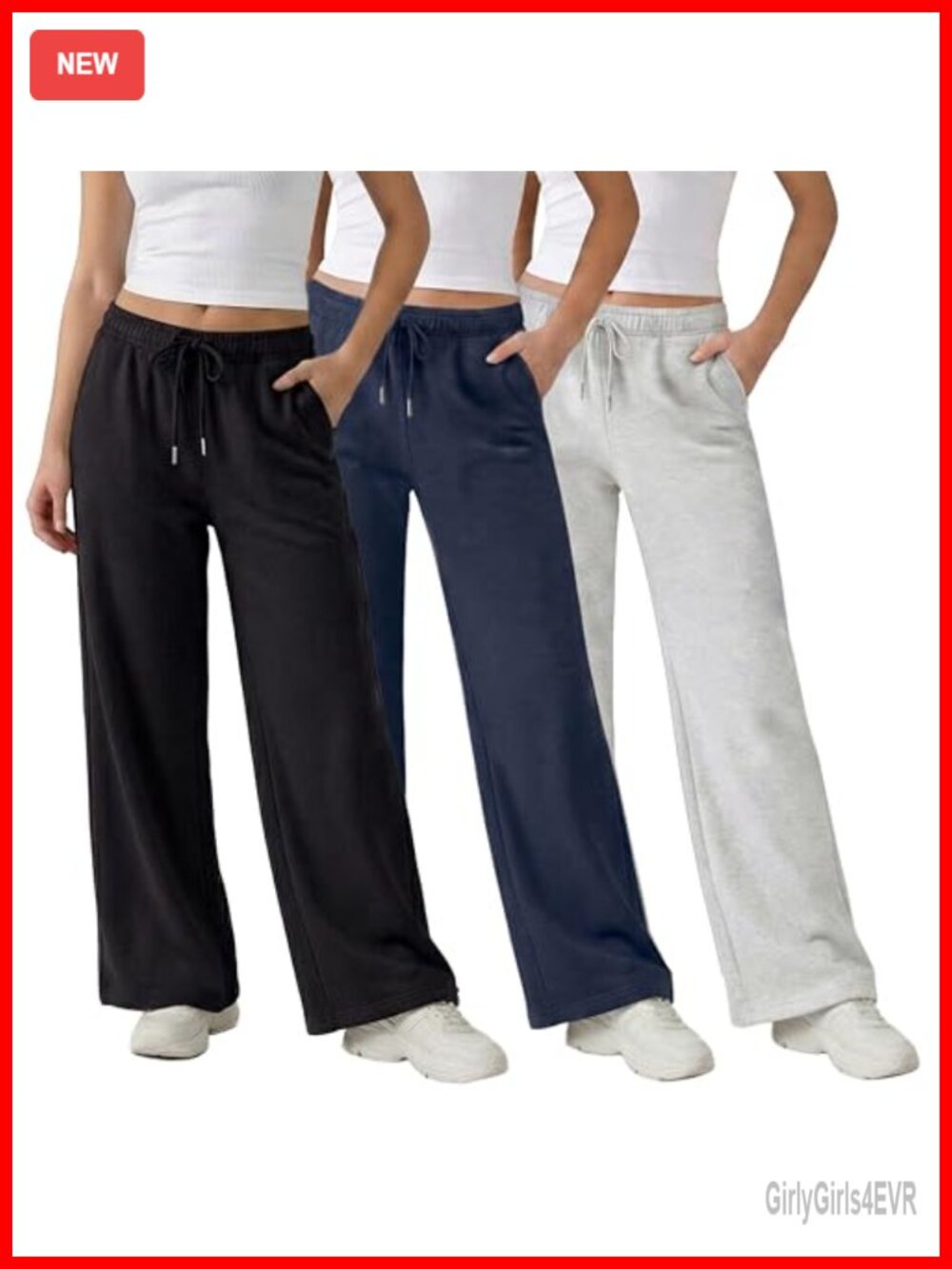 3-Pack Wide Leg Fleece Sweatpants Women's Relaxed Fit Deep Pockets